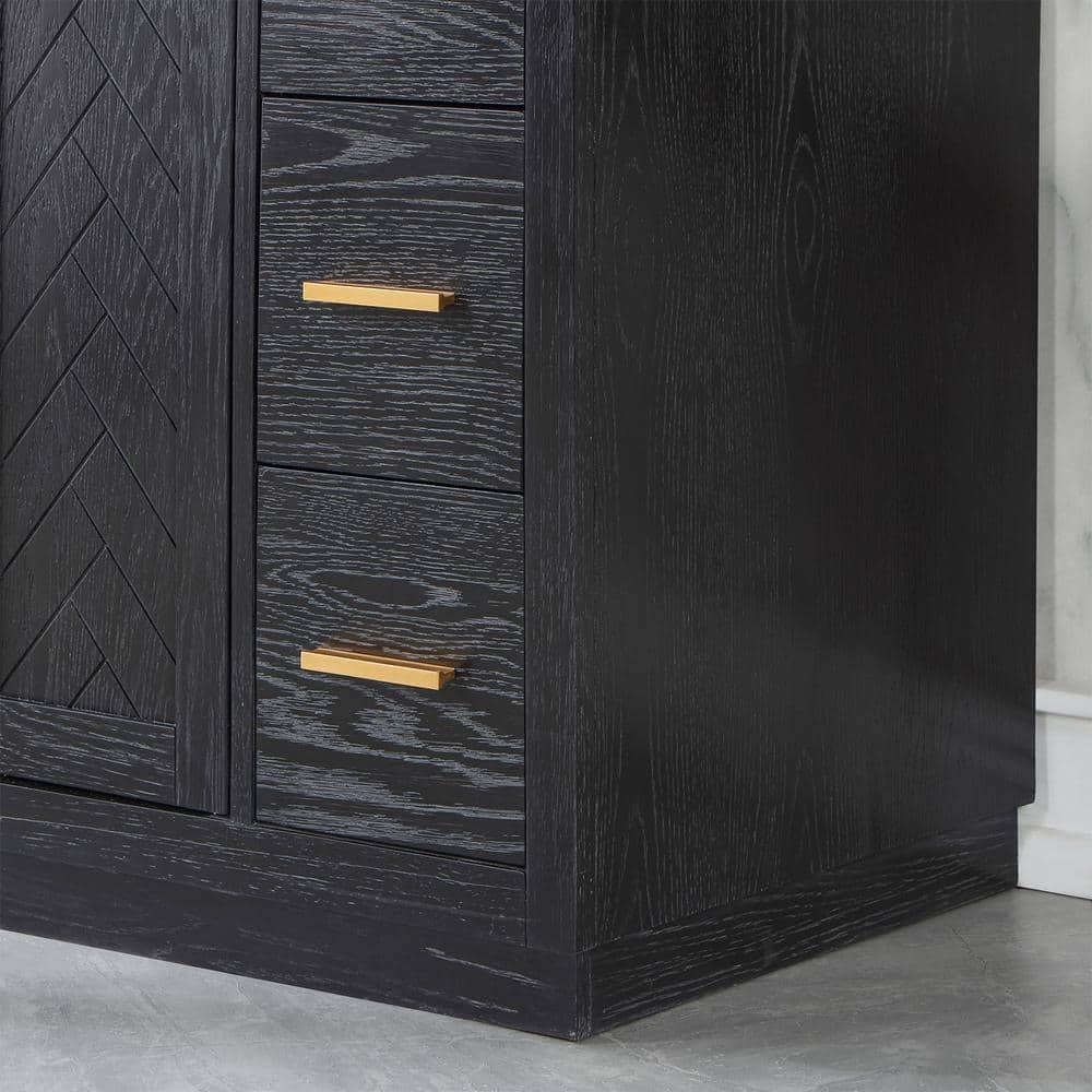Gazsi 48" Single Bathroom Vanity Set in Black Oak with Grain White Composite Stone Countertop without Mirror