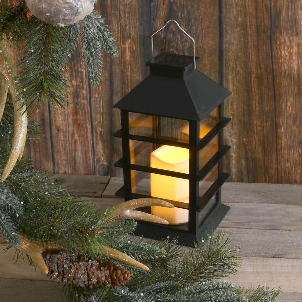 LumaBase Solar Powered Lantern with LED Candle - Horizontal Black