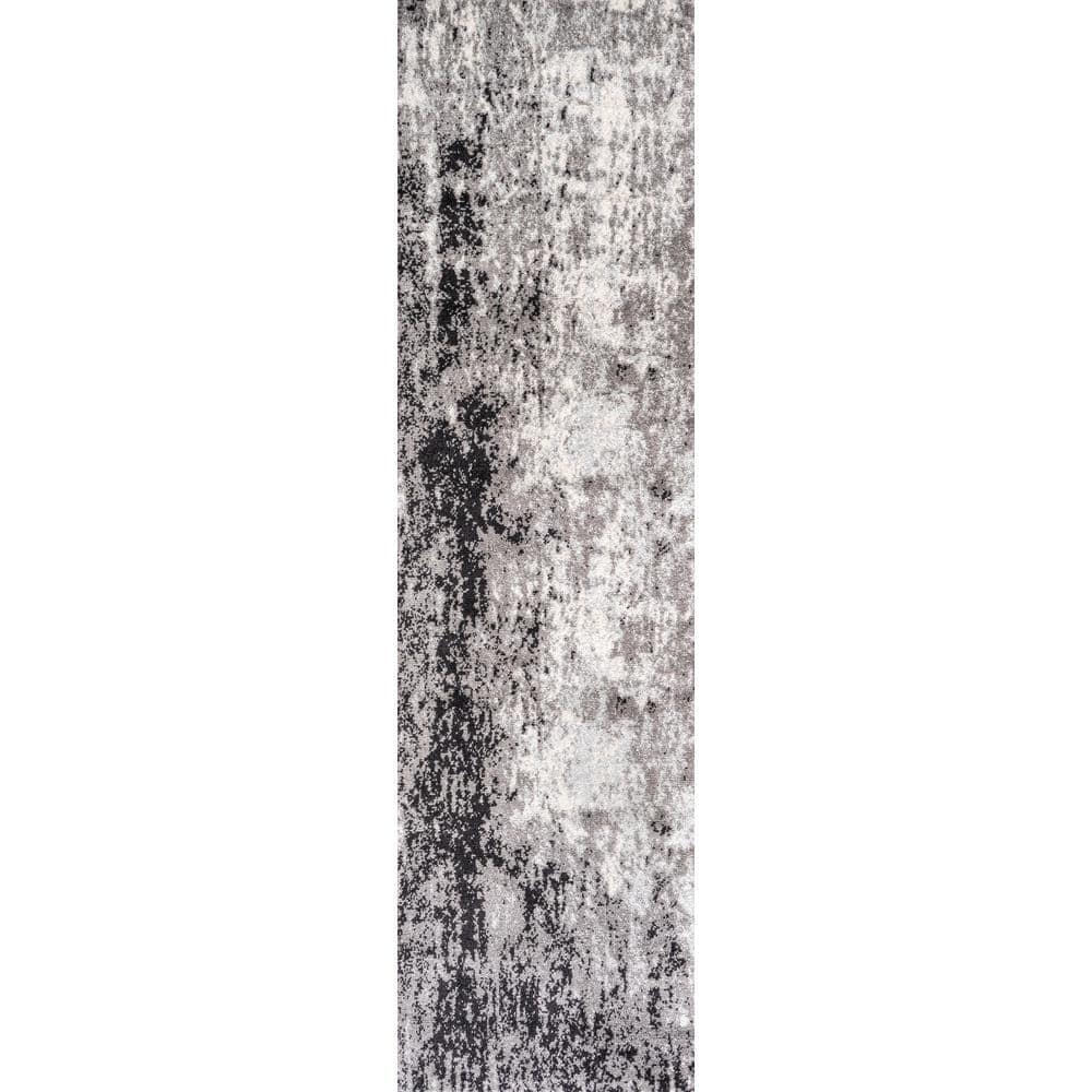 2'x8' Storm Modern Abstract Area Rug, Gray/Cream - JONATHAN Y