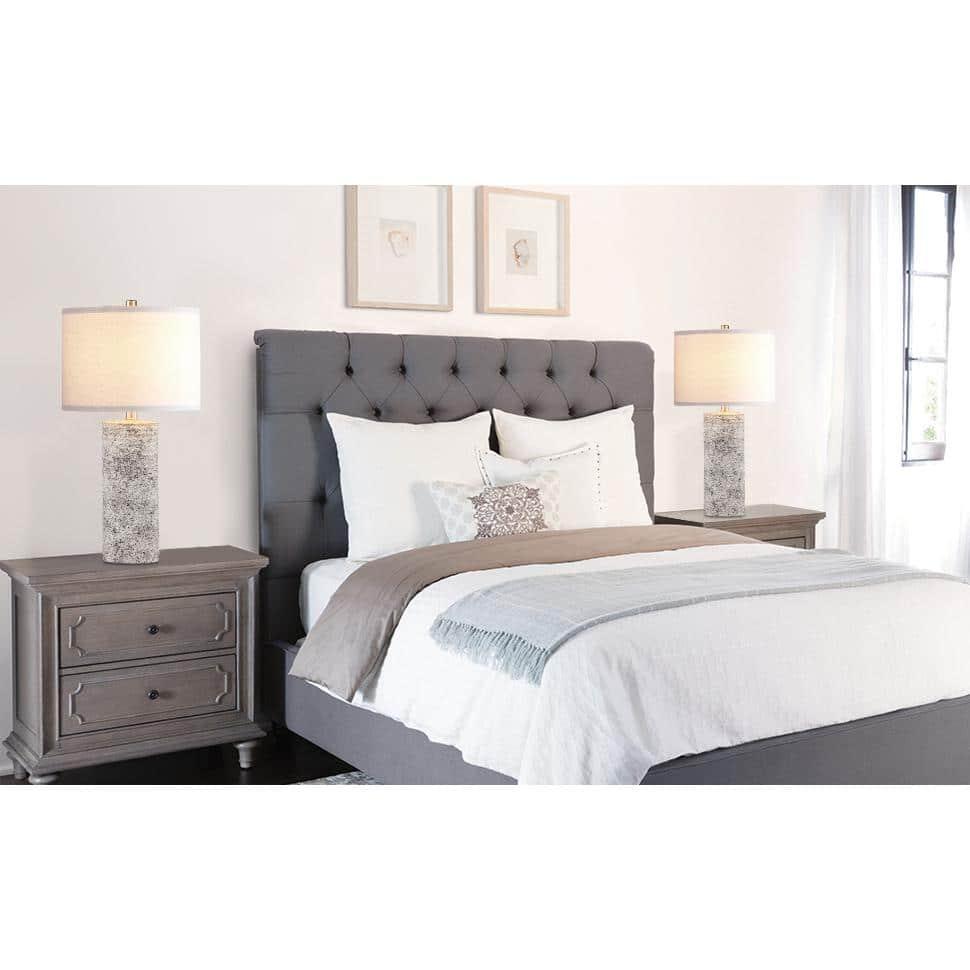 Kyrid 23.75”Glazed Ceramic Table Lamp Set of 2 for Living Room Light Grey Finish (Bulbs Included)