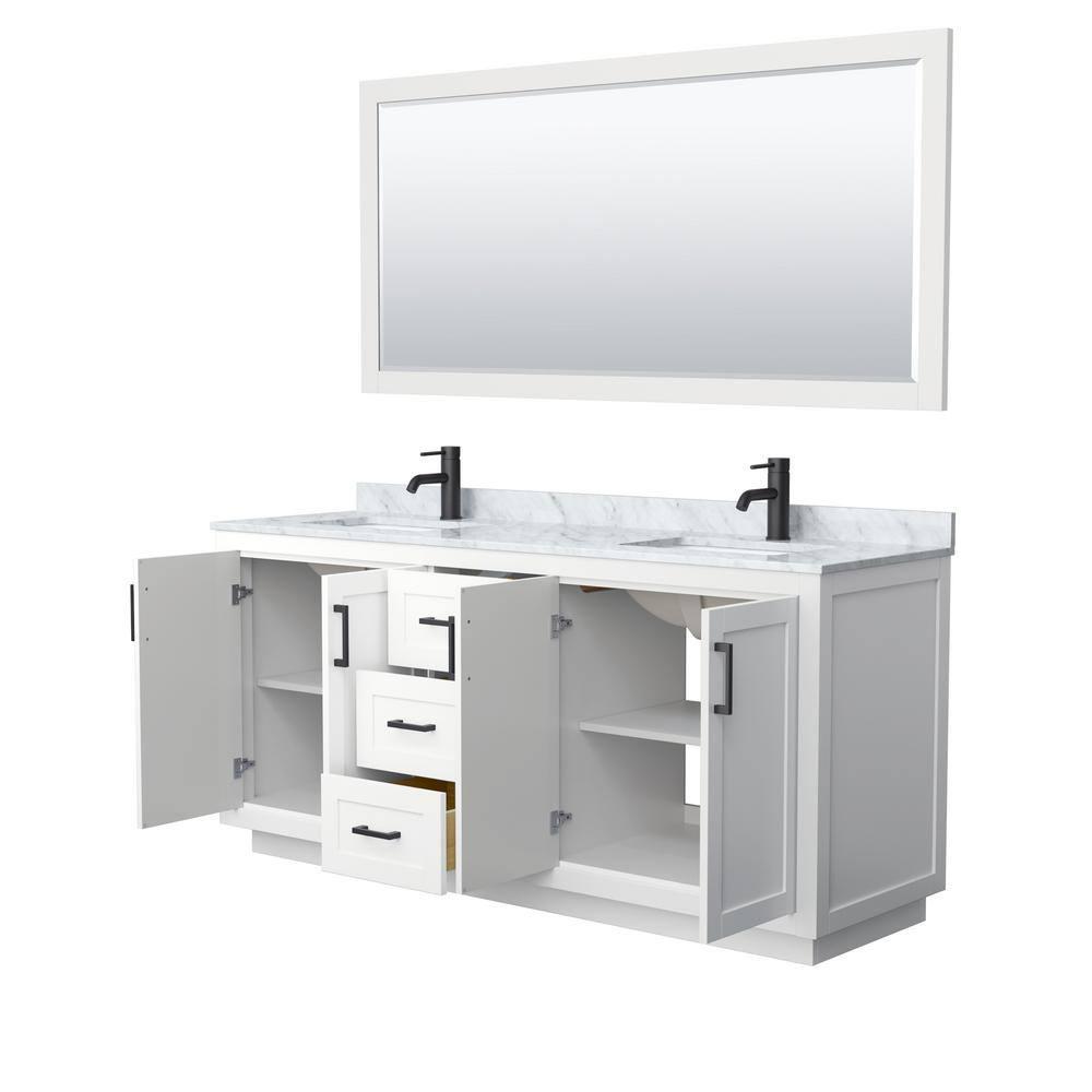 Wyndham Collection Miranda 72" Freestanding Double Bathroom Vanity with Marble Top with 70" Mirror