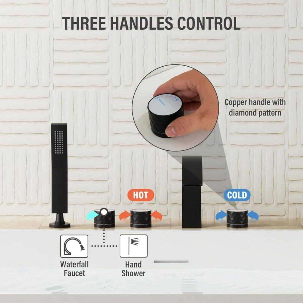 Matte Black Waterfall Roman Tub Faucet with Hand Shower