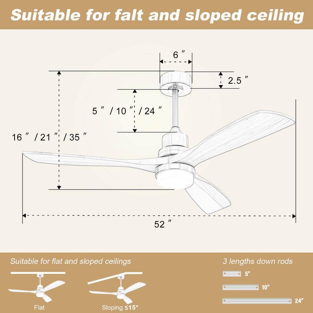 Ventilador de Techo Moderno de 52" sin Luz, Control Remoto y Motor CC Reversible Incluido Negro con Veta de Madera Oscura