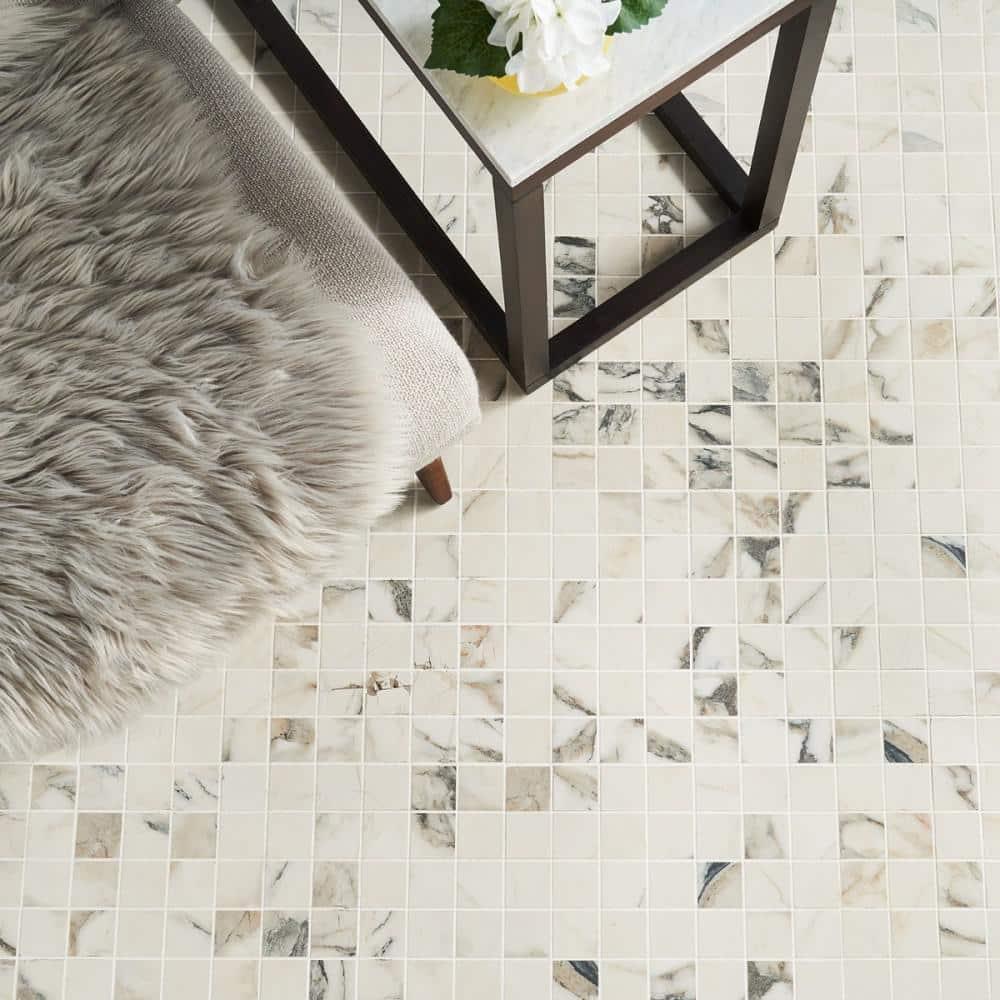 Saroshi Calacatta Rustico 11.81 in. x 11.81 in. Matte Porcelain Floor and Wall Mosaic Tile (0.96 sq. ft./Each)