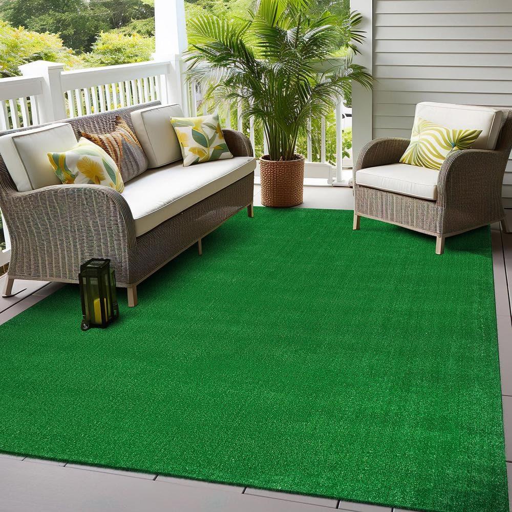 World Rug Gallery Artificial Turf Solid Grass Indoor Outdoor Area Rug - GREEN 5'x7'