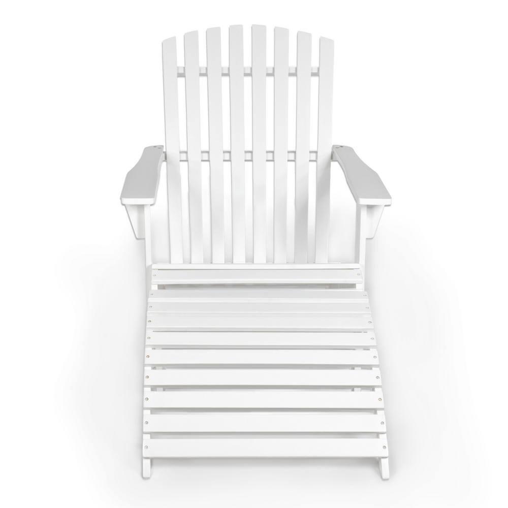 Saranac 2-Piece Traditional Rustic Acacia Wood Adirondack Chair with Detachable Ottoman, White - JONATHAN Y