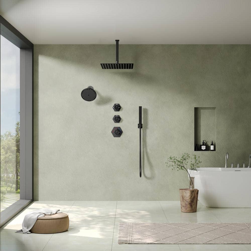 Thermostatic Shower Faucet 12" High-Pressure Dual Showerheads with Rough-In Valve