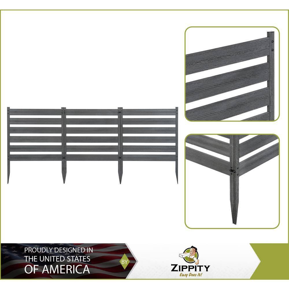Zippity Outdoor Products 26in H x 24in W (3 Panels) No Dig Zippity Maui Fence Kit, Charcoal Color WoodTek Vinyl Fence Panel, Temporary Outdoor Border for Garden, Easy Install DIY Fence for Backyard, Patio, & Deck, ZP19066