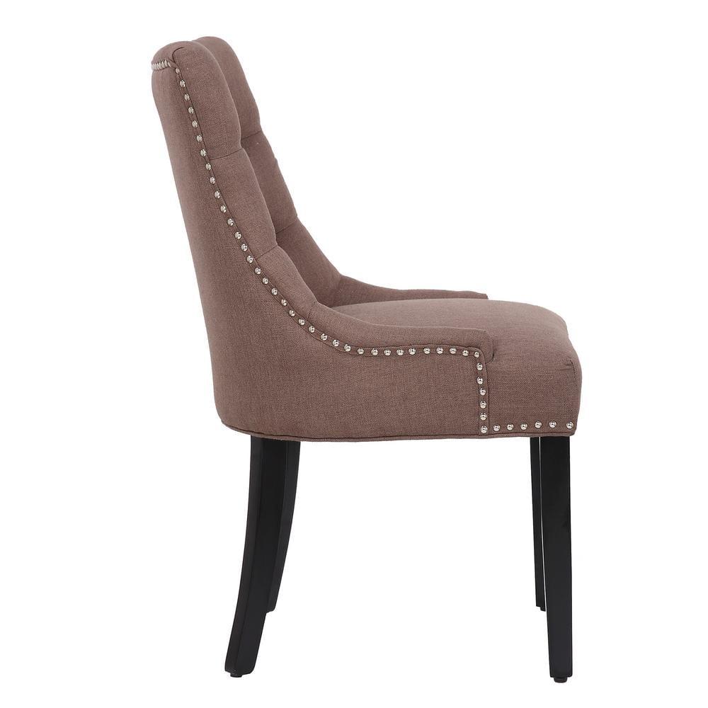 Polytrends Grandview Tufted Upholstered Linen Fabric Dining Chair Dining Chairs Brown Rubberwood,Acacia Tufted,Nailheads Farmhouse,Modern &