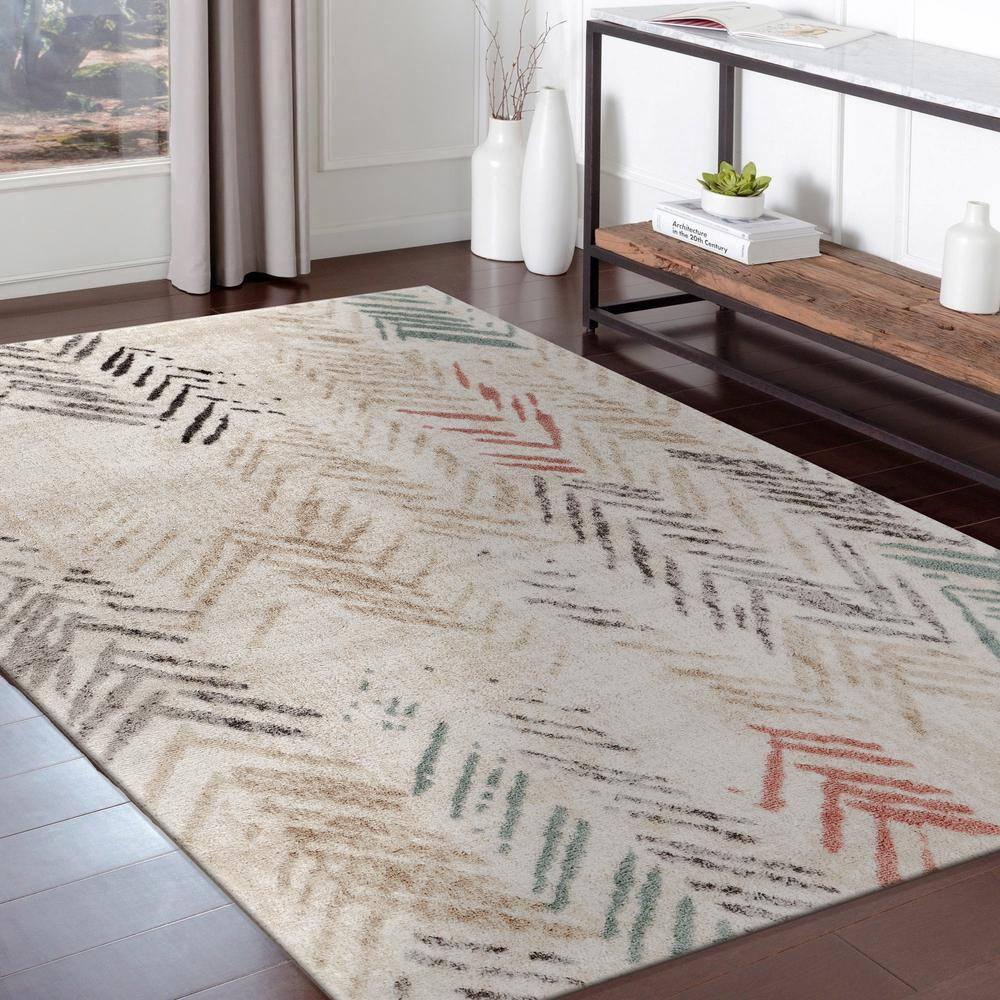 Ox Bay Arrows Distressed 5x8 Multi-color Chevron Herringbone Area Rug