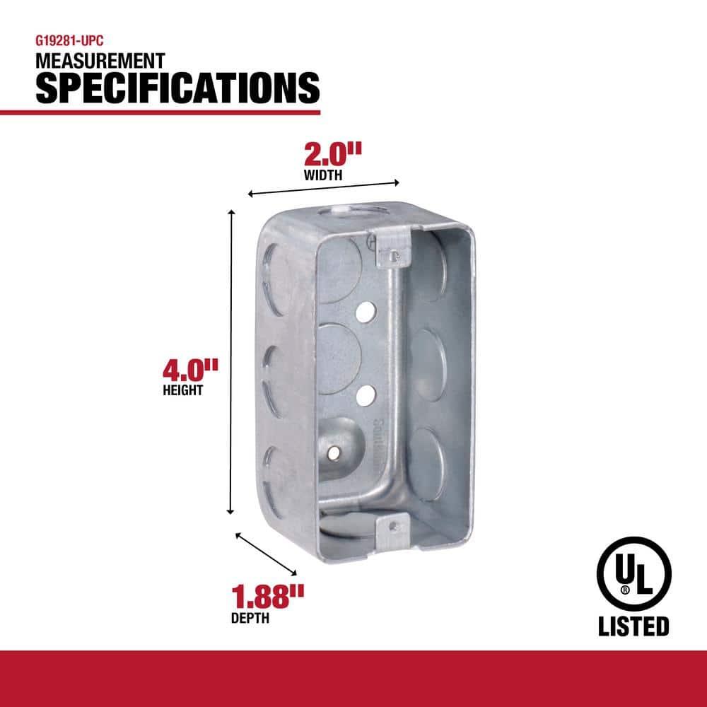 Southwire G19281-UPC 4 x 2 x 1.87 in. Steel Metallic 1-Gang Drawn Handy Box with KO & Raised Ground