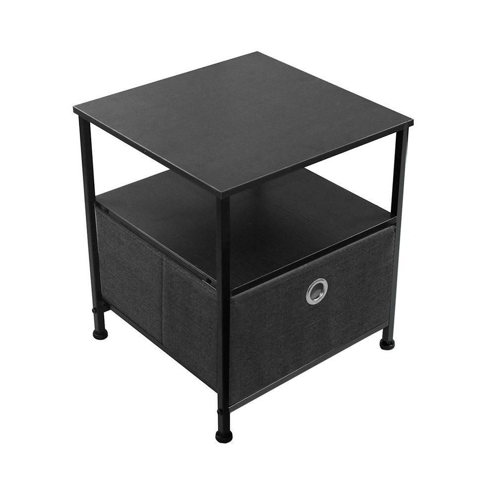 Sorbus 1 Drawer and Shelves Nightstand with Steel Frame, Wood Top & Fabric Bins