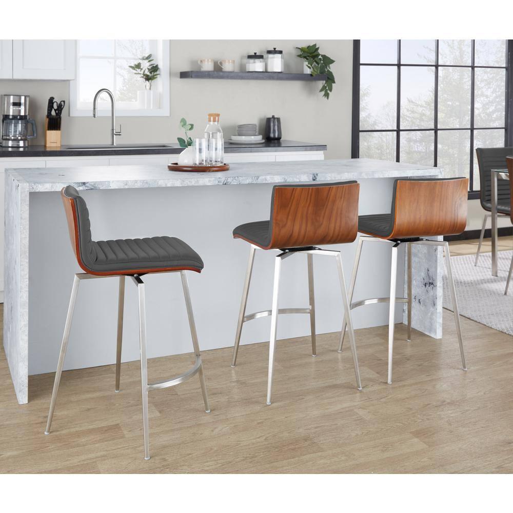 Set of 2 Mason Contemporary Swivel Counter Height Barstools Gray - LumiSource: Upholstered, Steel Legs, 250lb Capacity