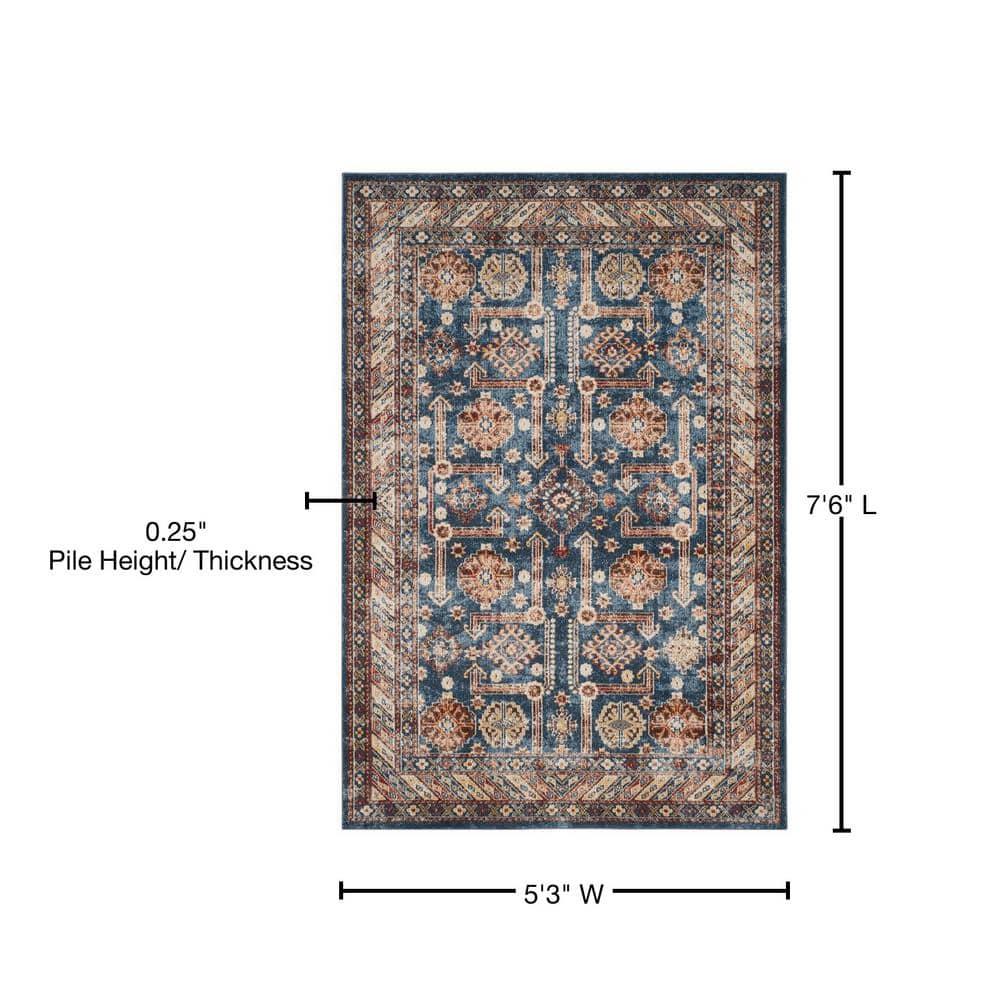 Bijar BIJ653 Power Loomed Indoor Area Rug - Royal/Ivory - 5'3"x7'6" - Safavieh