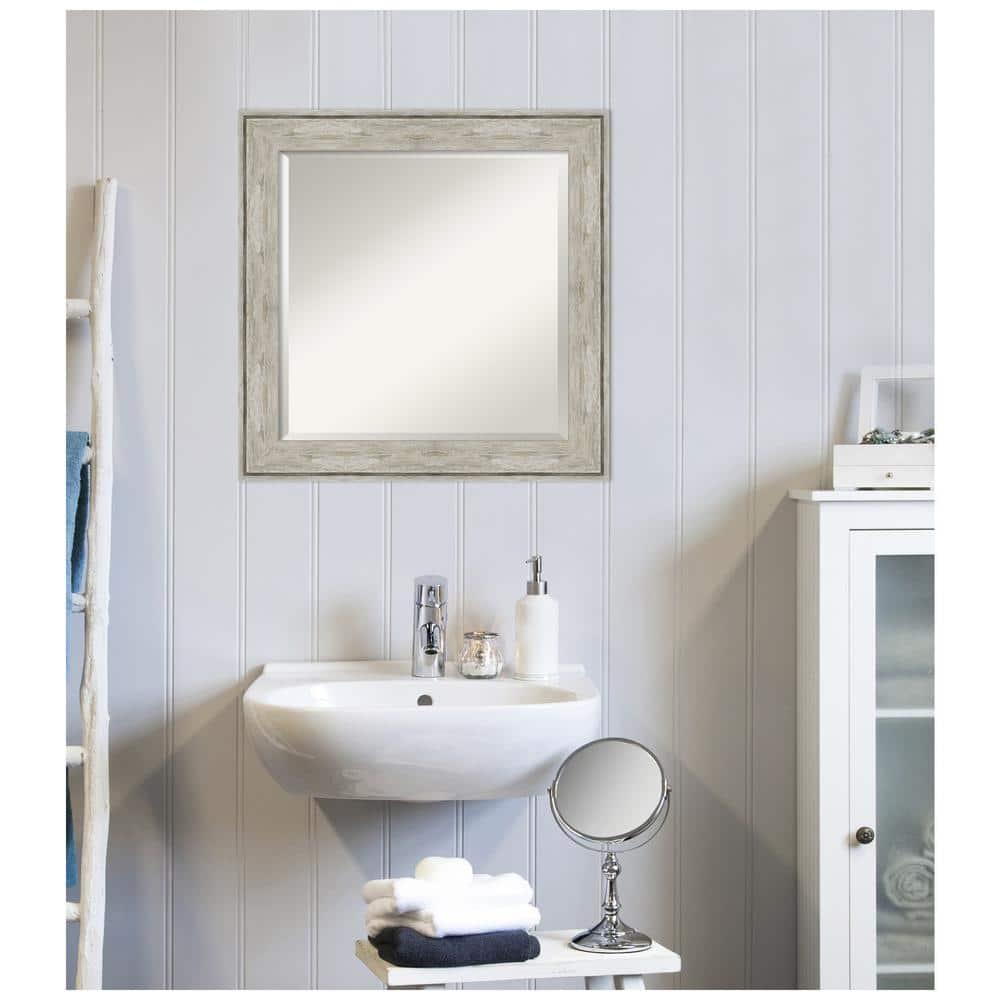 25" x 25" Crackled Framed Bathroom Vanity Wall Mirror Metallic - Amanti Art