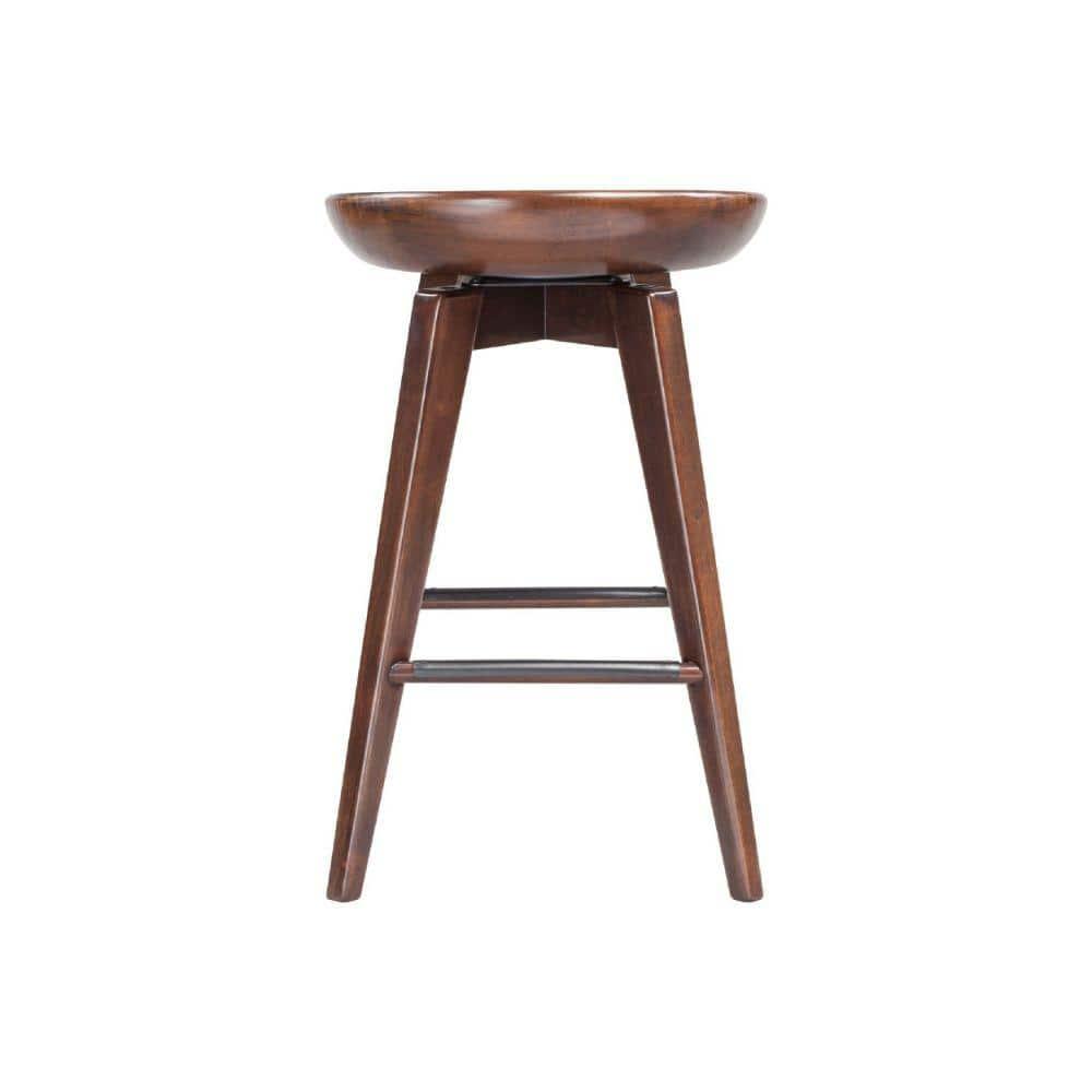 Esme 24 Inch Swivel Counter Stool, Contour Seat, Wood, Tapered Legs, Brown
