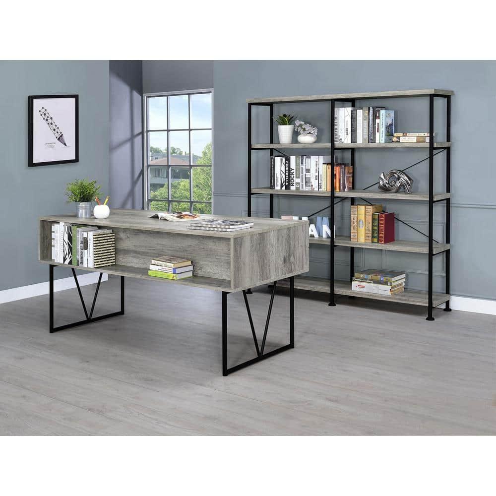 63" Analiese Double Bookcase with 4 Open Shelves in Gray Driftwood - Coaster