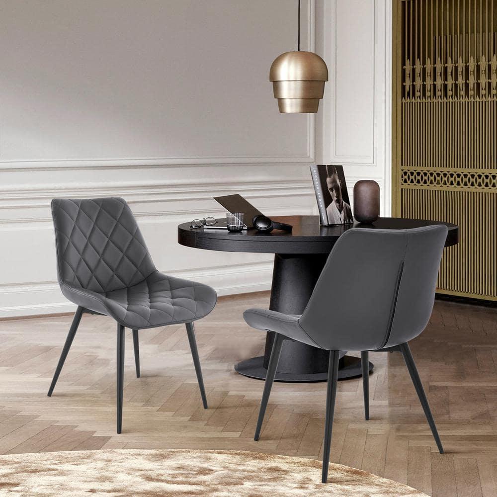 Armen Living Loralie 17" Faux Leather Dining Chair in Gray/Black (Set of 2)
