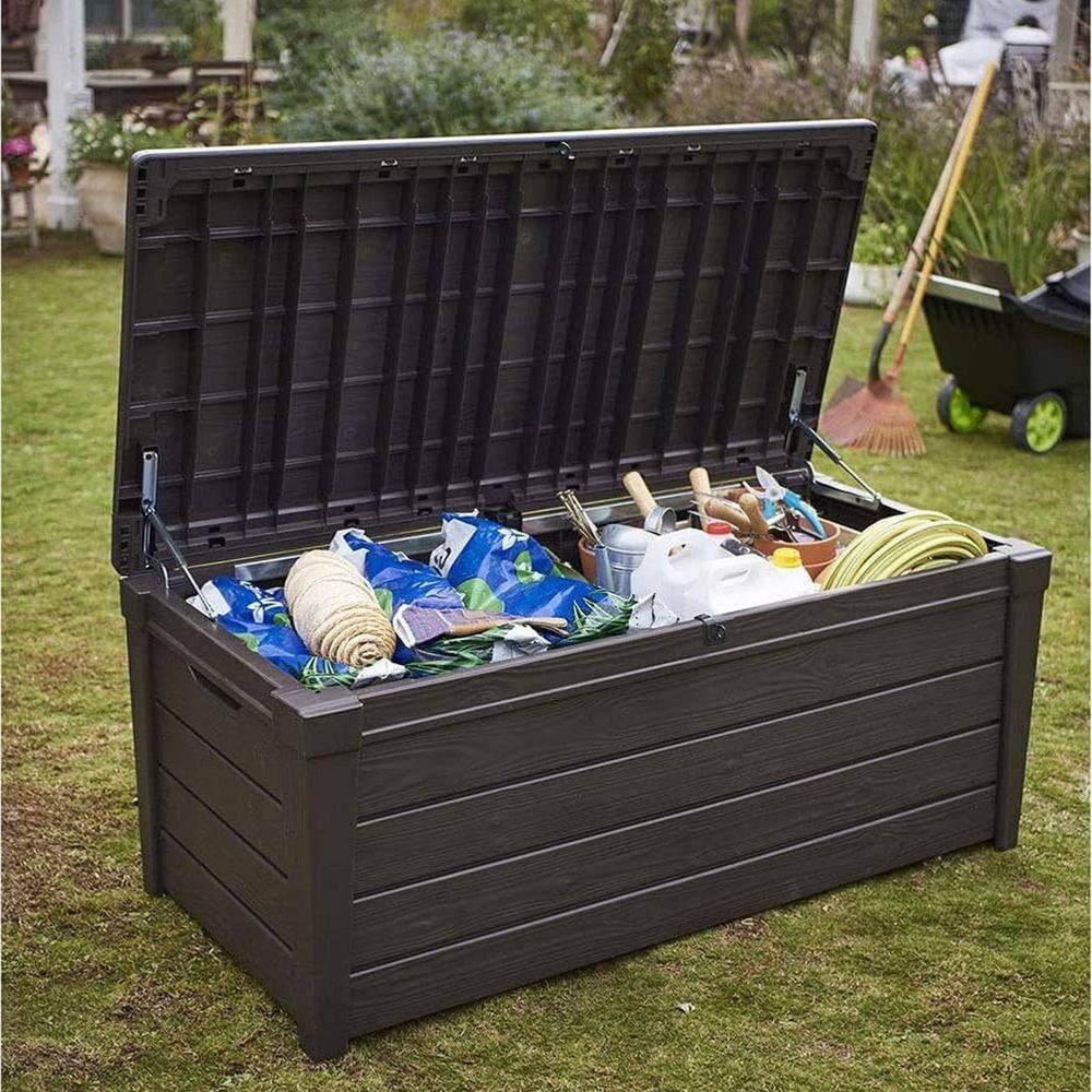 Keter Keter Brightwood 120 Gallon Large Durable Outdoor Storage and Weather Resistant Resin Deck Box