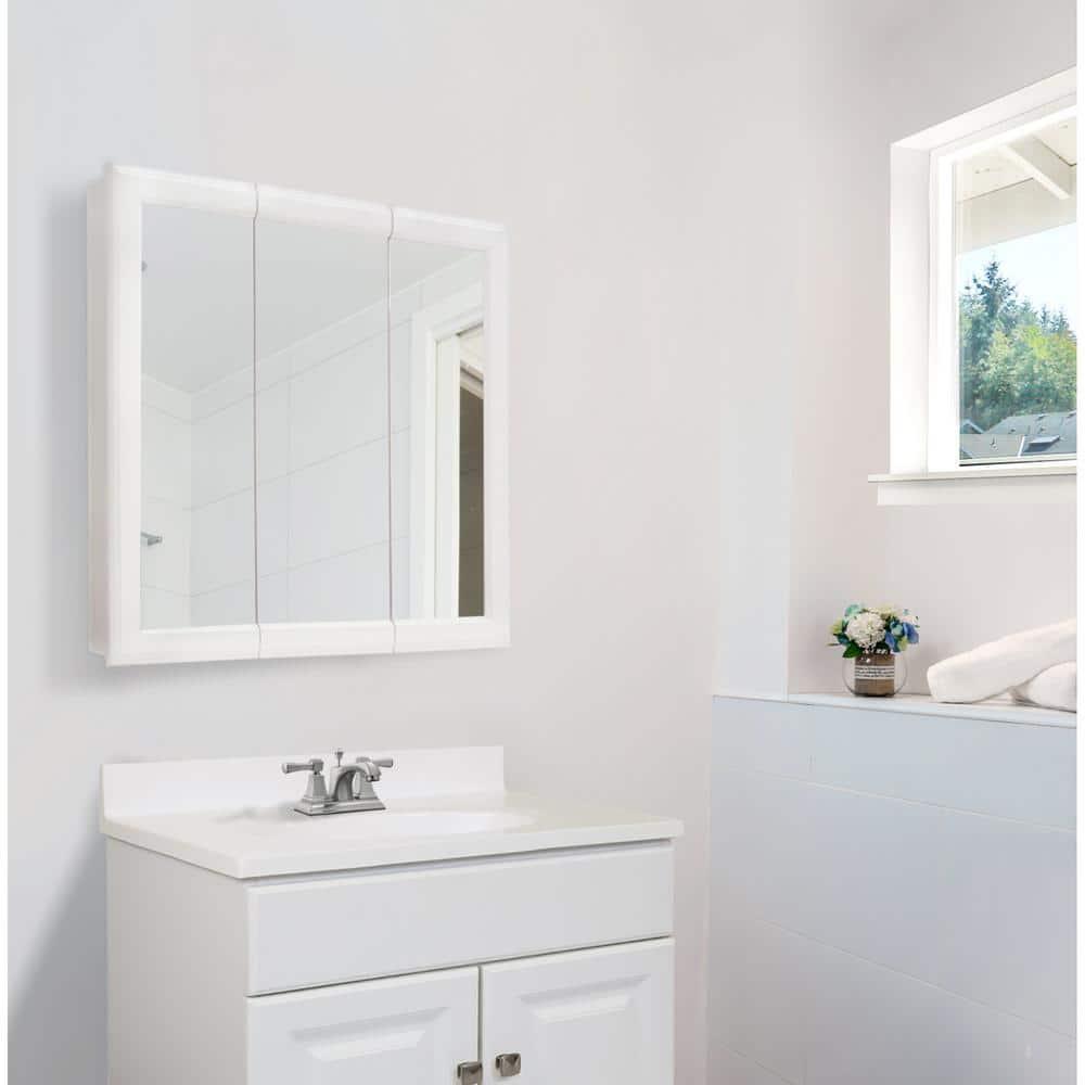 24 Inch Bathroom Medicine Cabinet, Wall Mounted, 3 Mirror, Doors White – Design House, 535849-WHT