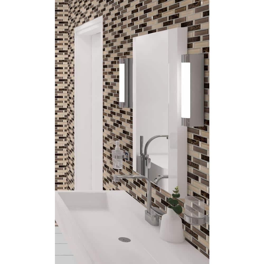 Saga 1" Glass and Marble Brick Joint Mosaic Kitchen Backsplash, Bathroom, Shower, Pool, Wall and Floor Tile