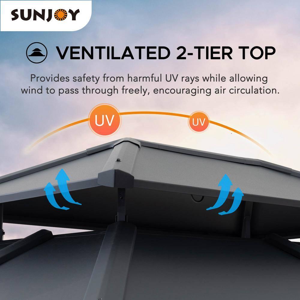 Sunjoy Sunjoy Hardtop Gazebo 10 x 12 ft. Outdoor Gazebo, Heavy Duty Steel Frame Gazebo, Double Roof Metal Gazebo with Ceiling Hook and Removable Netting Sidewalls