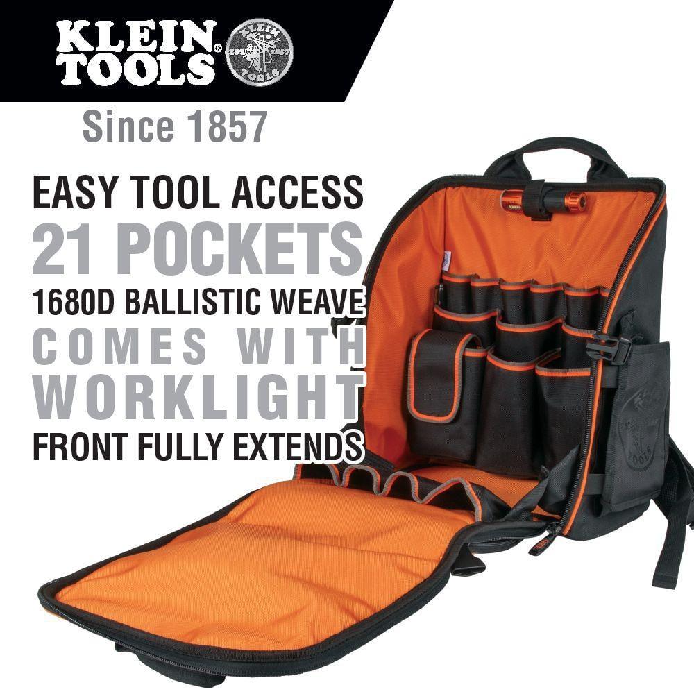 Klein Tools Tradesman Pro Tool Station Tool Bag Backpack with Work Light