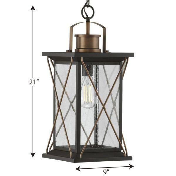 Progress Lighting Barlowe 1-Light Outdoor Hanging Lantern, Antique Bronze, Clear Seeded Glass, Farmhouse Style