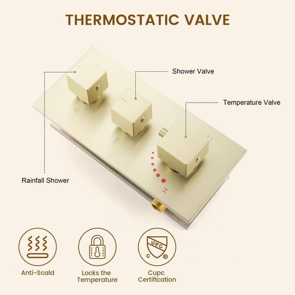 Brushed Gold Stainless Steel Multi-head Wall Mounted Shower System