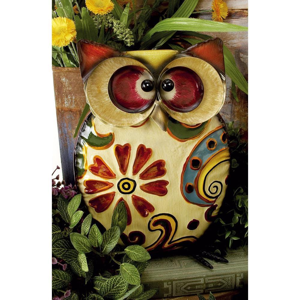DecMode 11" Indoor Outdoor Owl Garden Sculpture with Floral Pattern