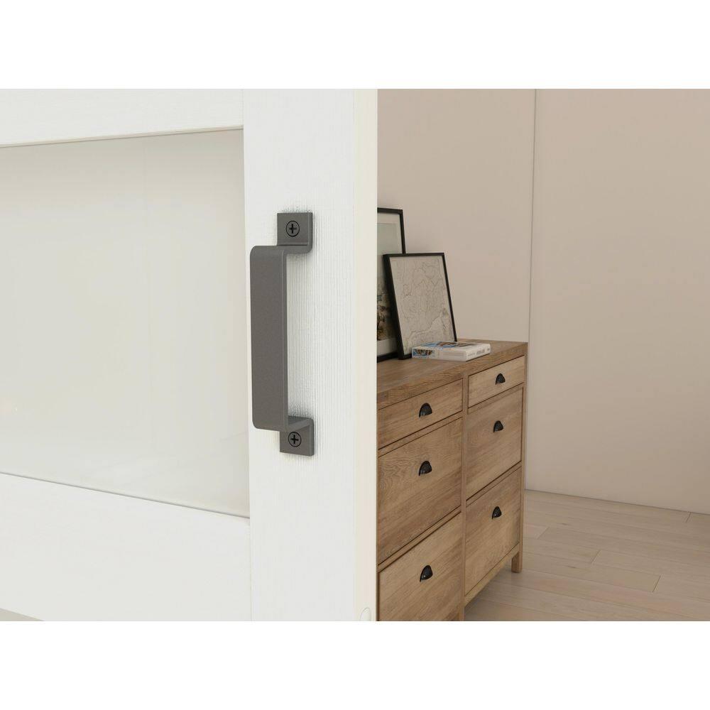 Calhome 5 Lite Tempered Frosted Glass Finished Composite Interior Sliding Barn Door with Hardware Kit