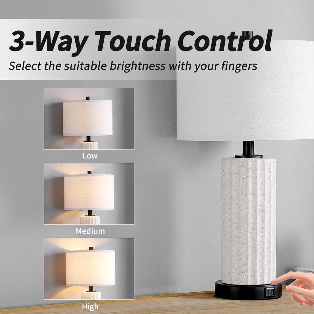 Kyrid 23''Ceramic Table Lamp Set of 2 Touch Control Bedside Lamps with USB Ports and AC Outlets (Bulbs Included)