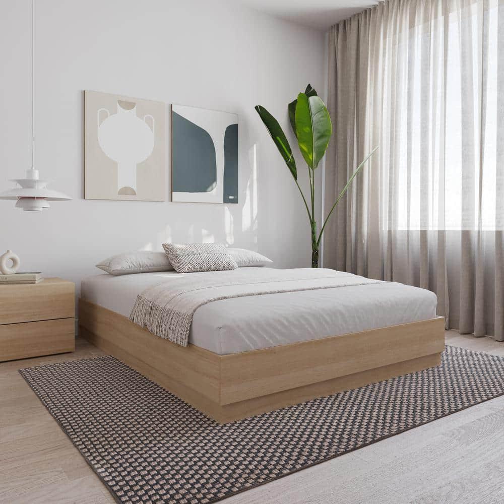 Nexera Milano Queen Size Platform Bed Frame, Natural Blonde Oak