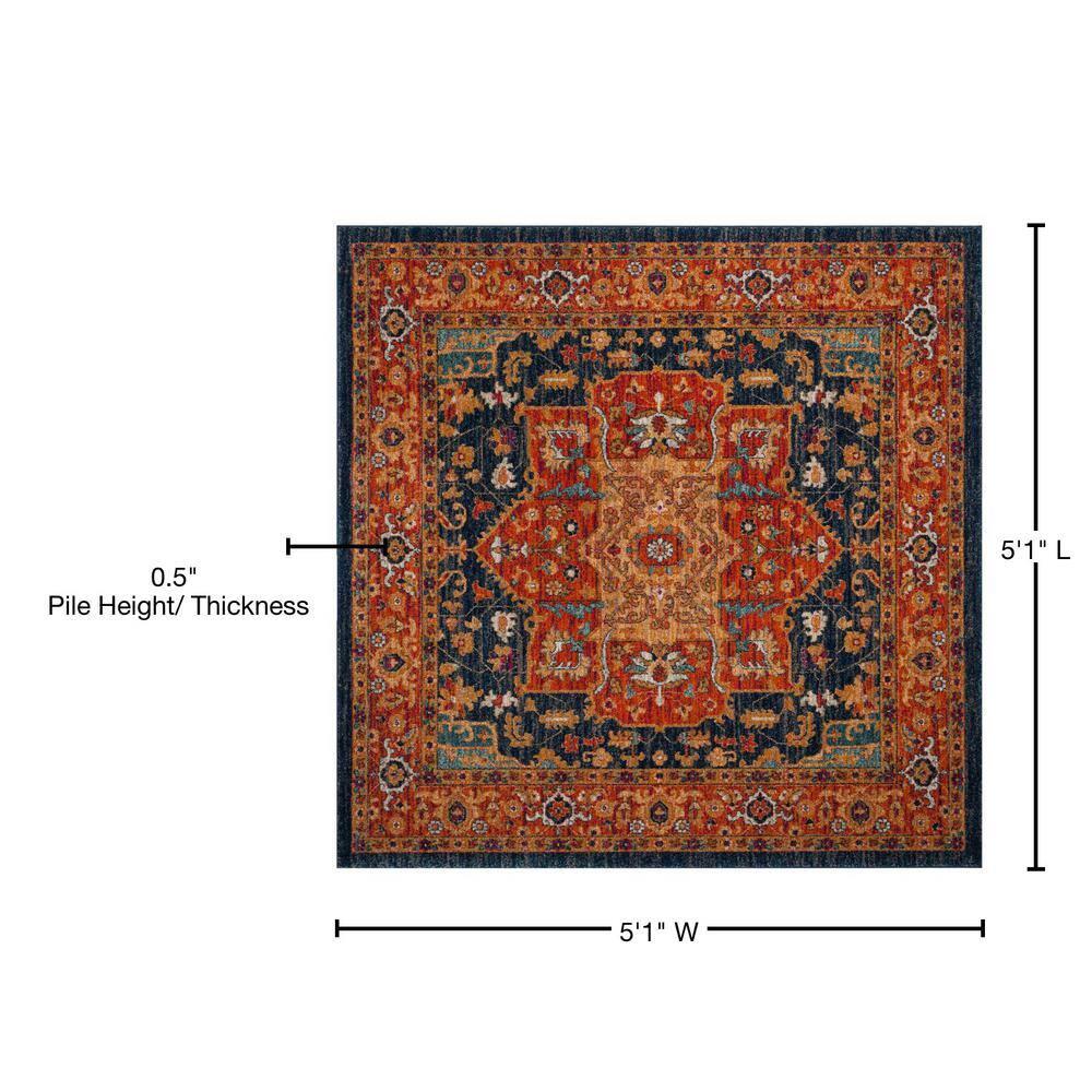 Evoke EVK275 Power Loomed Indoor Area Rug - Blue/Orange - 5'3"x5'3" - Safavieh