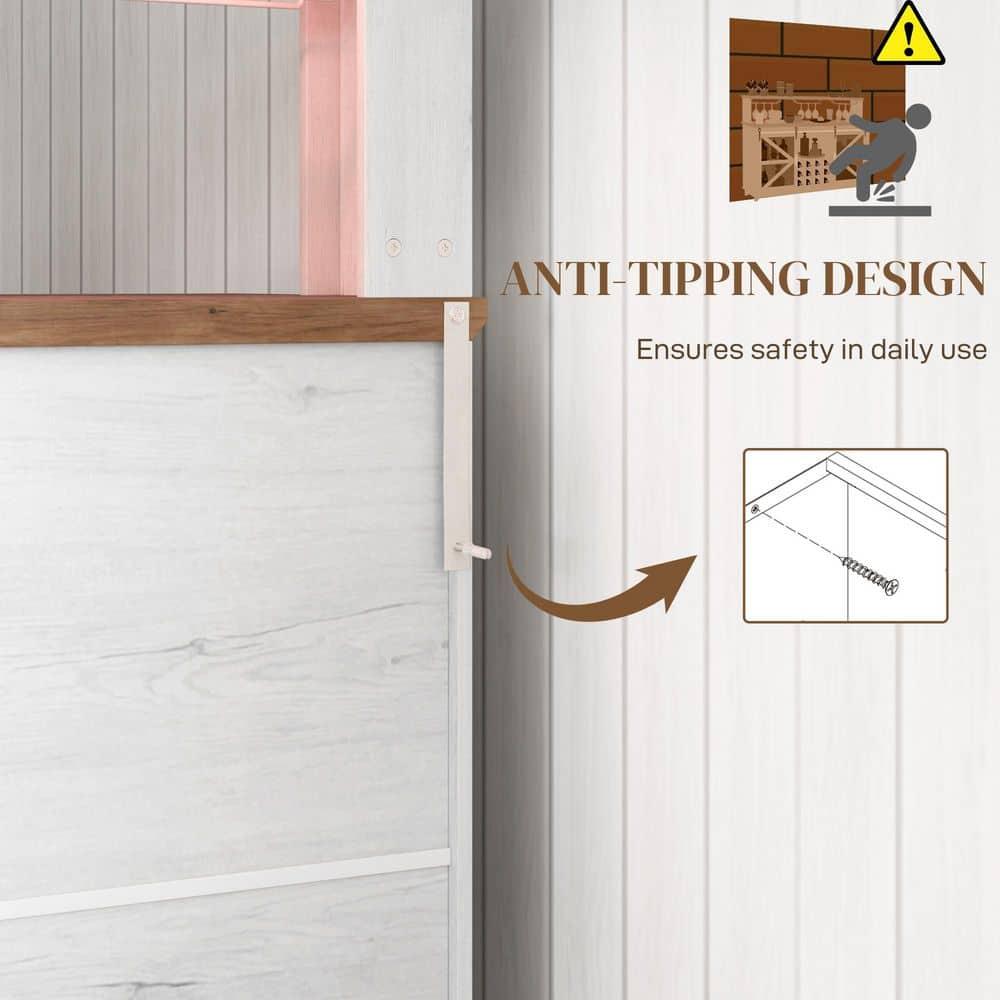 Homiyad 55" Coffee Bar Cabinet with Lights, Farmhouse Wine Cabinet with Wine and Glass Racks for Kitchen, Dining Room, White