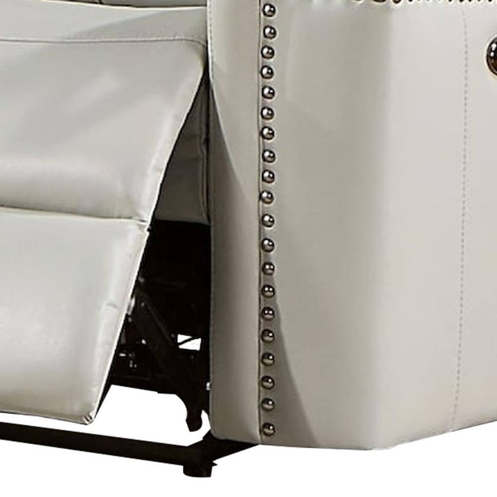 Benjara Flo 87 Inch Power Recliner Sofa, USB, Nailhead, Faux Leather, Light Gray | Wayfair