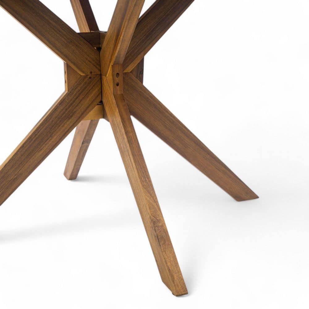 Rustic Teak Brown Acacia Wood Round Outdoor Dining Table
