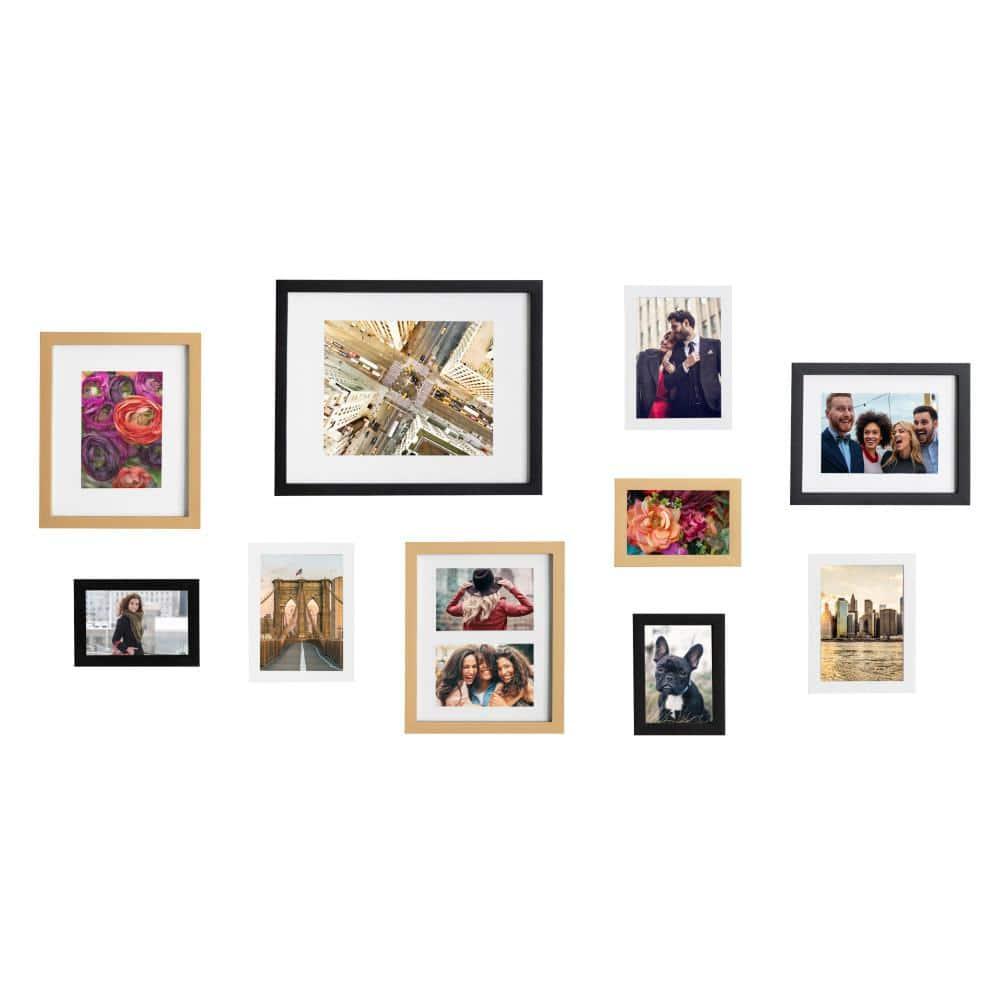 Kate and Laurel Gallery Modern Glam Frame Set, Set of 10, Black, White, and Gold