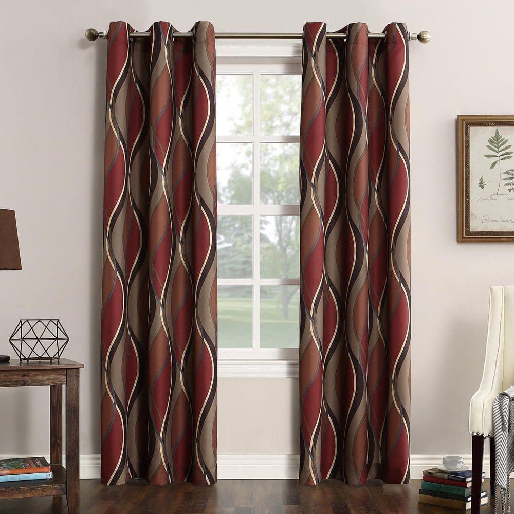 48"x95" No. 918 Semi-Sheer Intersect Ogee Wave Print Grommet Curtain Panel Paprika: Modern Light Filtering Polyester
