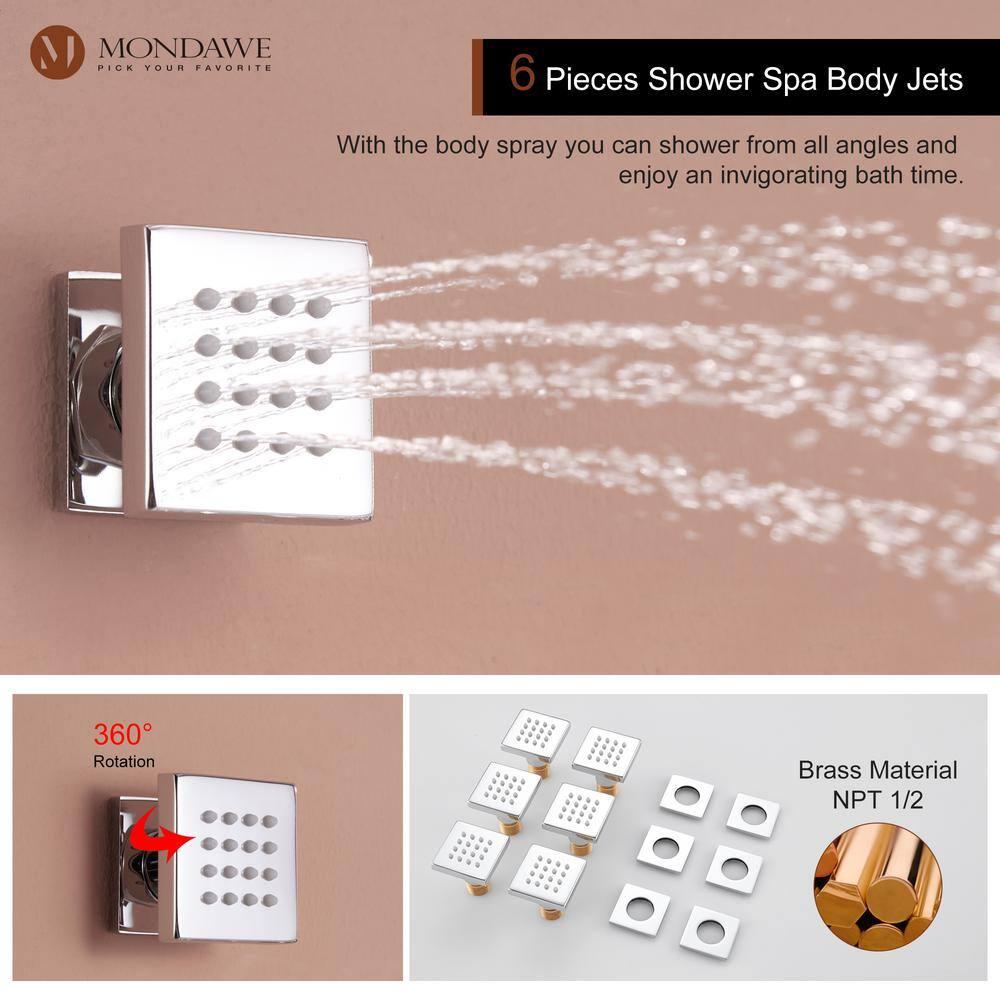 Herathena 3 Functions Ceiling Mounted Luxury Shower System with 6 Body Jets (Rough-in Valve Included)