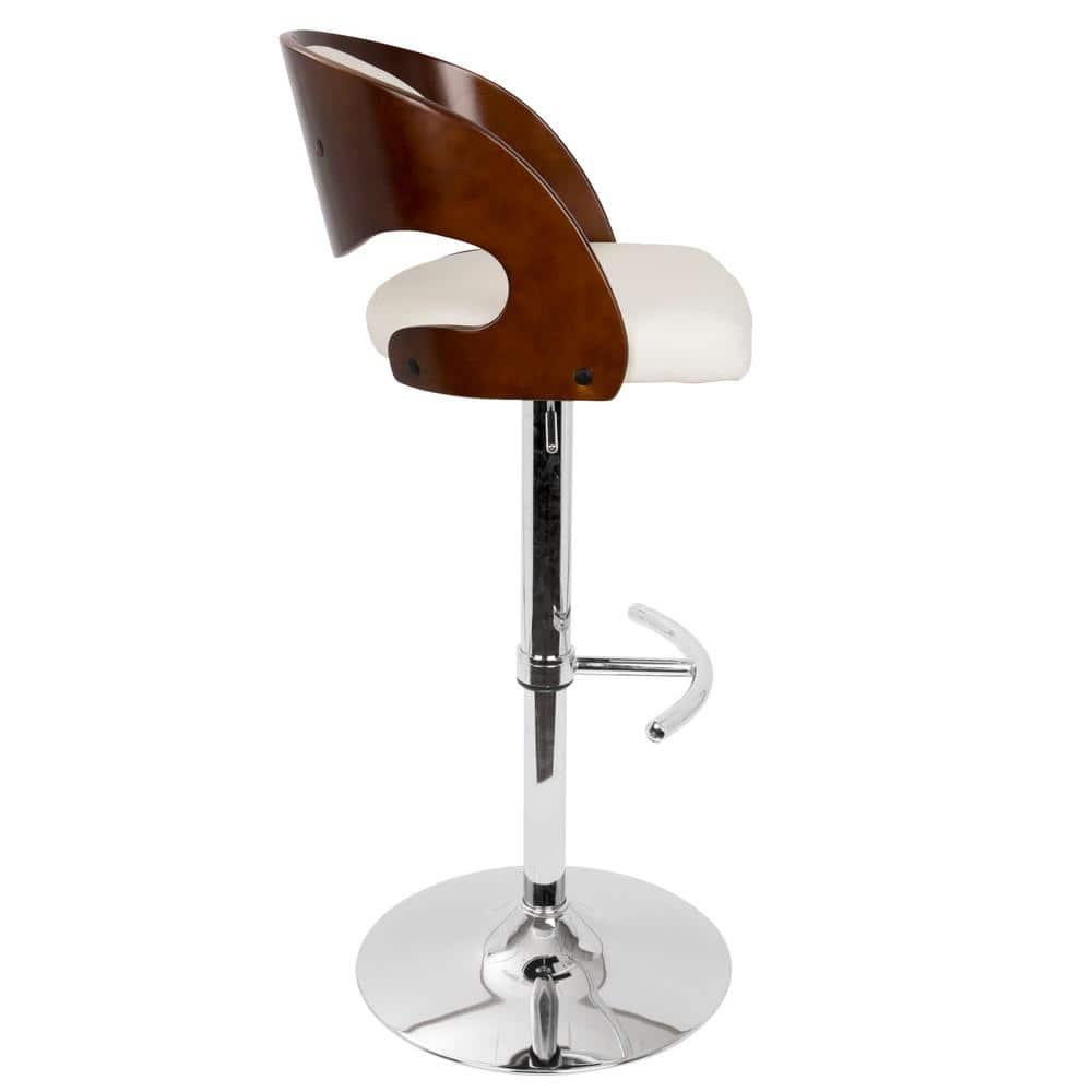 Pino Mid-Century Modern Adjustable Barstool with Swivel in Mahogany and White Faux Leather by LumiSource