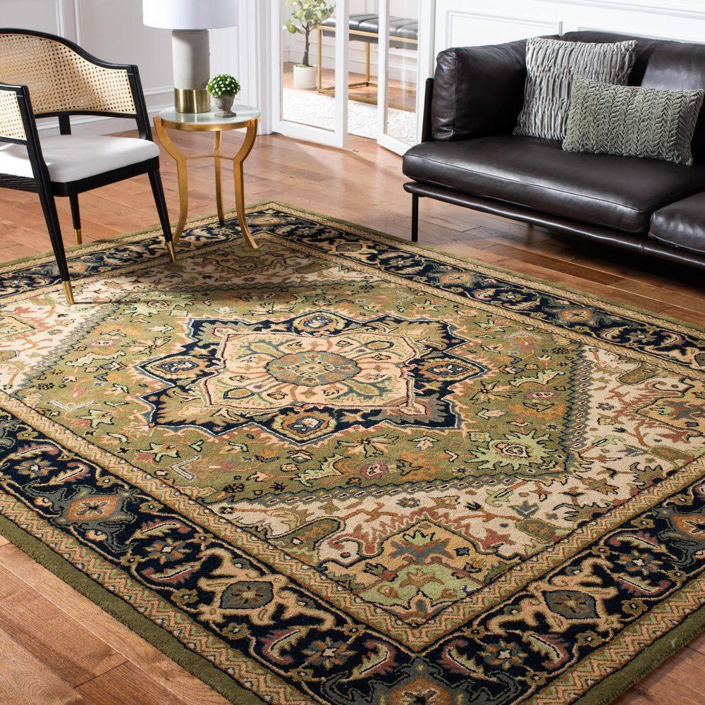 SAFAVIEH Heritage York Oriental Wool Area Rug, Green/Light Brown, 9' x 12'