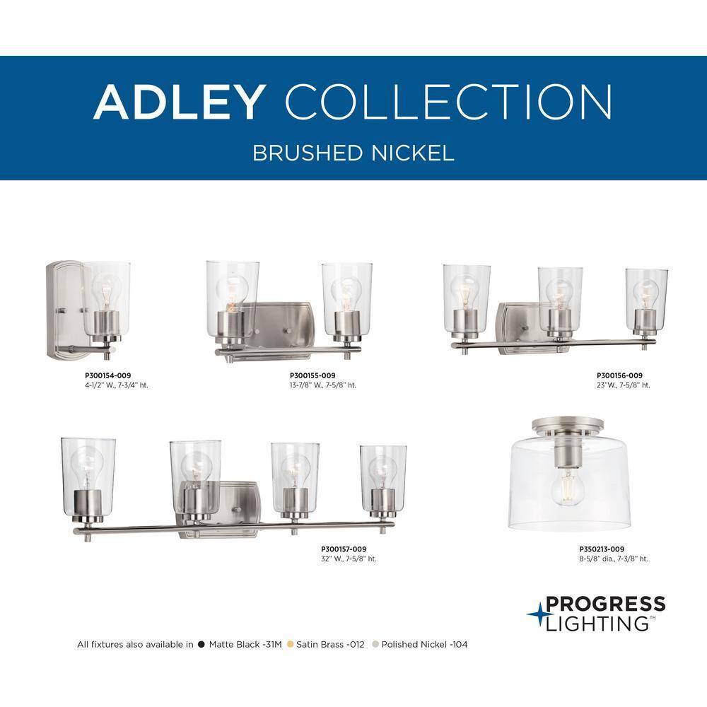 Progress Lighting, Adley Collection, 1-Light Flush Mount, Brushed Nickel, Clear Glass Shade