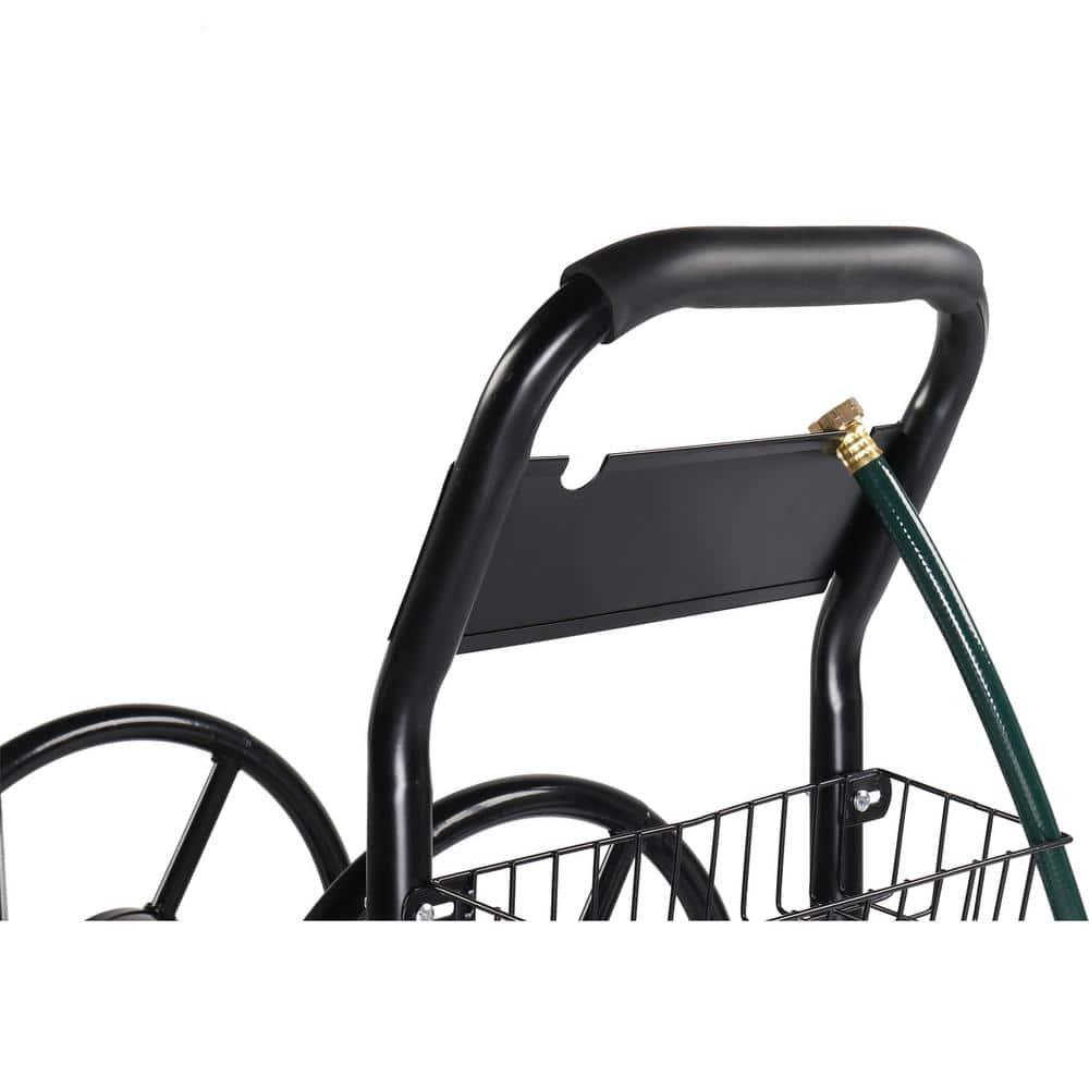 Garden Hose Reel Cart,Kepeak Water Hose Cart 4 Wheels, Hold 300-feet of 5/8-inch Hose, Heavy Duty Wheel Cart Powder Coat Finish & Basket, for Garden Yard Lawn Farm Watering, (Black)