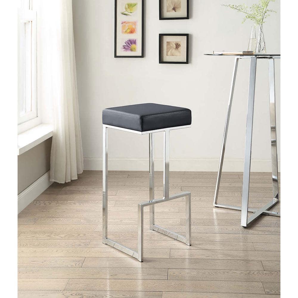 Coaster Gervase Modern Upholstered Square Barstool Black/Chrome