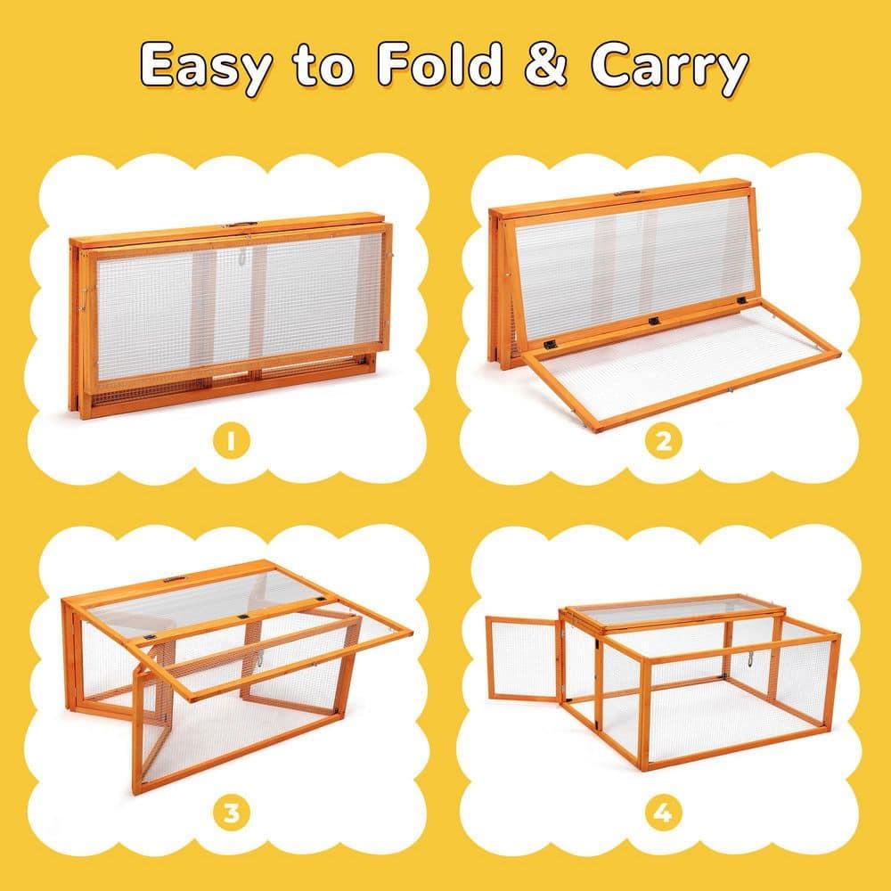 Coziwow Folding Chicken Coop, Wooden Rabbit Hutch for Small Animals with Roosting Bar, Orange