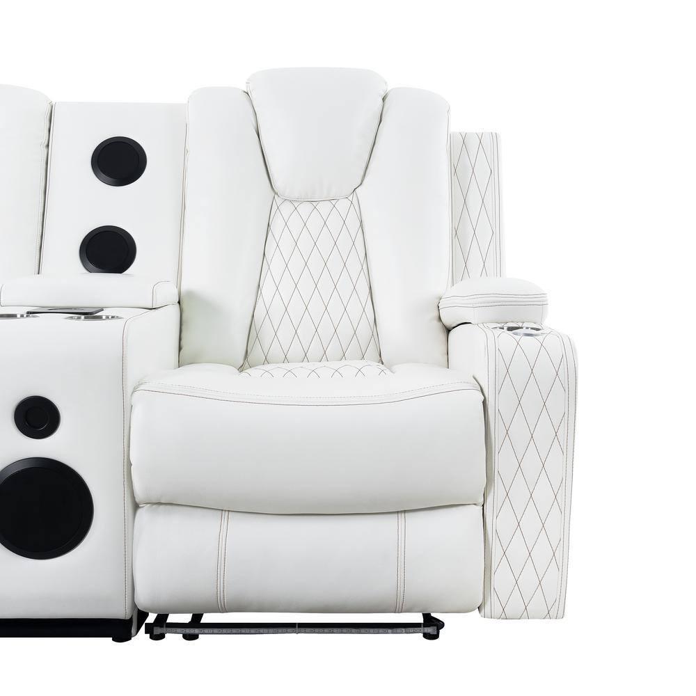 Home Theater Seating, Gaming Couch for Adults, Wireless Charging Movie Theater Couch, Power Recline Loveseat with 6 Cup Holders and Tray, Powerful in-Built Speaker, USB-Color:White,Fabric:Air Leather