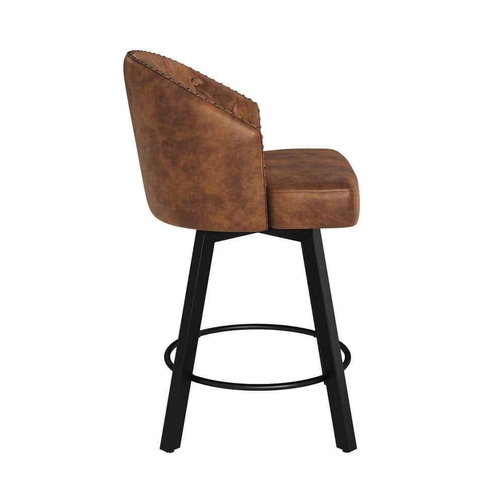 Dycanpo 26" Tall Counter Height Bar Stools Set of 4 with Back Faux Leather for Home Kitchen, Brown