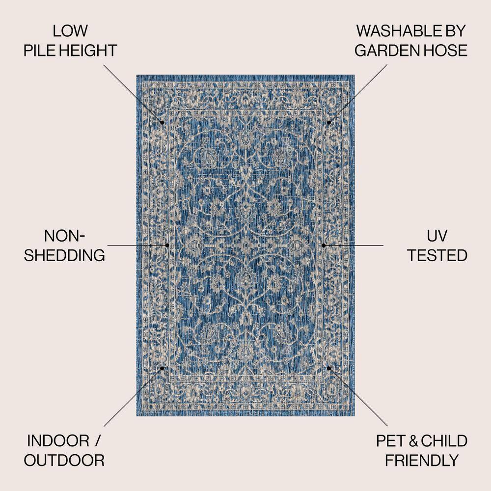 3'x5' Palazzo Vine and Border Textured Weave Indoor/Outdoor Area Rug, Navy/Gray - JONATHAN Y