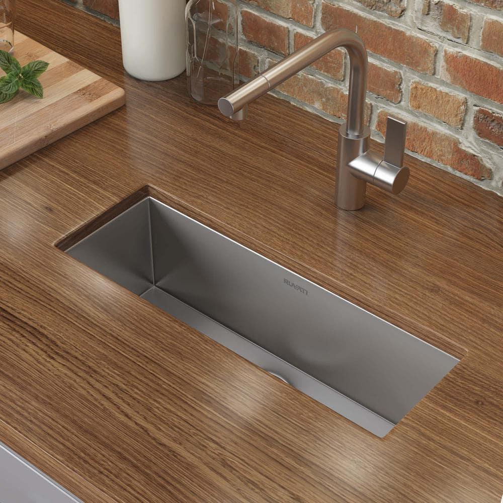 Ruvati Bar Prep Sink Narrow Trough Undermount 16 Gauge Stainless Steel Single Bowl